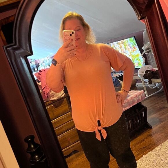 Ny Collection Large Pink Top With Tie Blouse - Picture 1 of 13